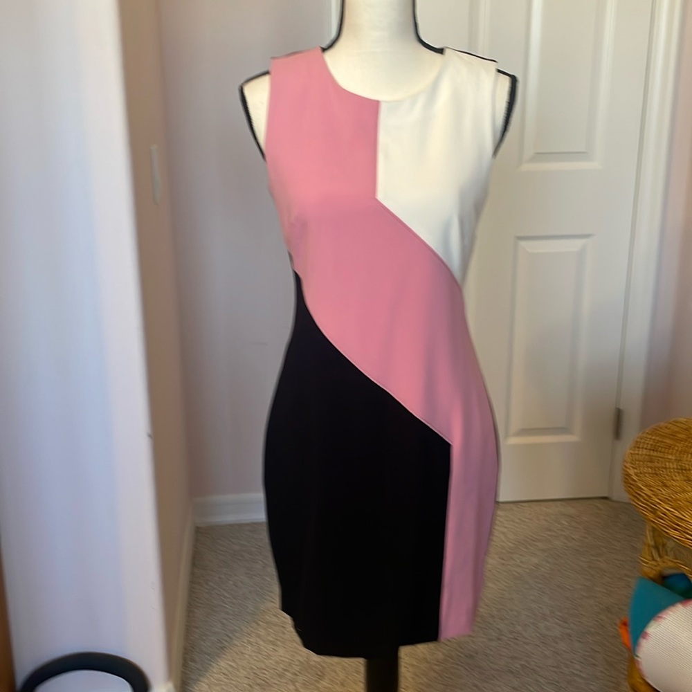 Pink white and black work or evening dress